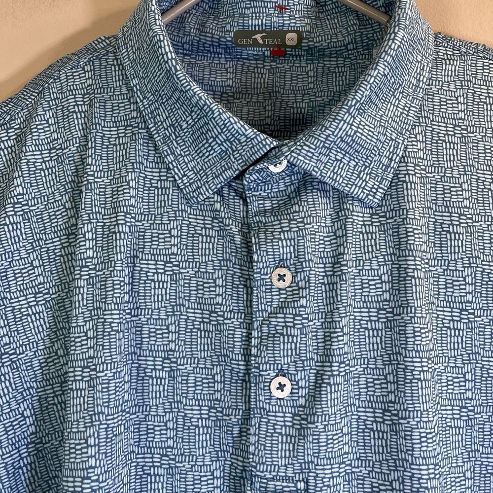 Genteal Polo Shirt Men 2XL Blue Tibbets Golf Geometric  Print Stretch